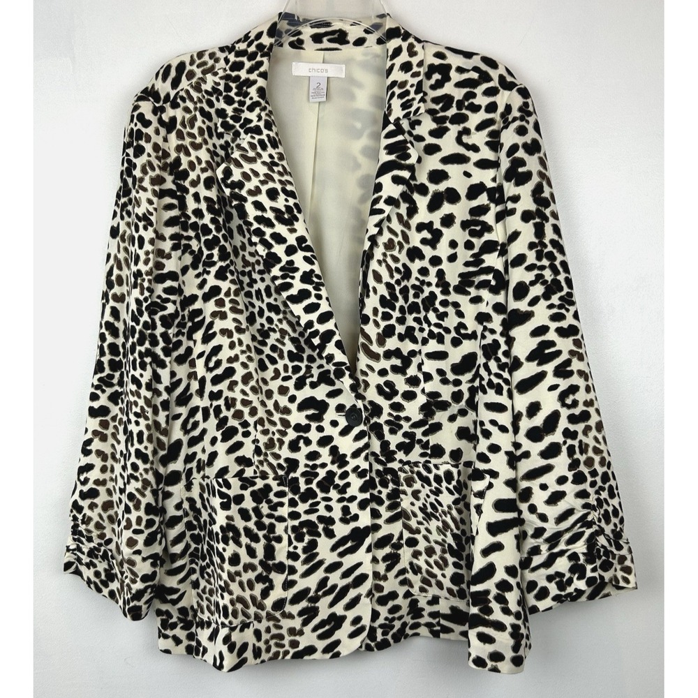 Statement Blazer Womens Large Animal Print One Button Lined Old Money Read